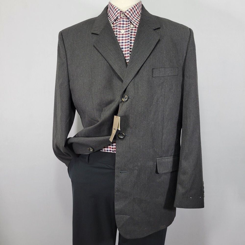 Merona Men's Sport‎ Coat Blazer Two Button Charcoal Gray Herringbone Sz 46R